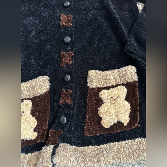 RARE! Vintage Berek chenille Wool blend Beat Black Cardigan Grandma Core Sz L - Picture 4 of 7